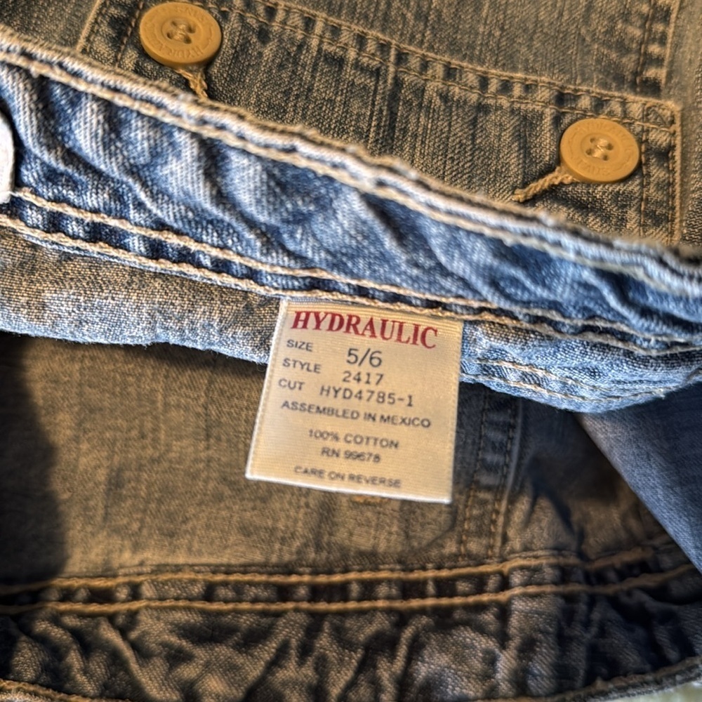 Vintage Distressed Hydraulic Denim Blue Jean Shorts Button Pockets (L4) - Picture 6 of 6